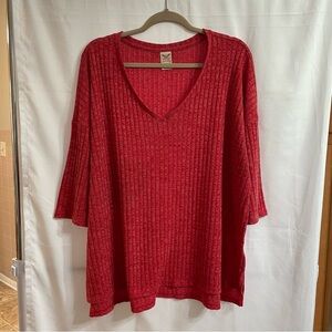 Women’s 3X Faded Glory V-Neck Red Knit Top 3/4 Sleeve Business Casual